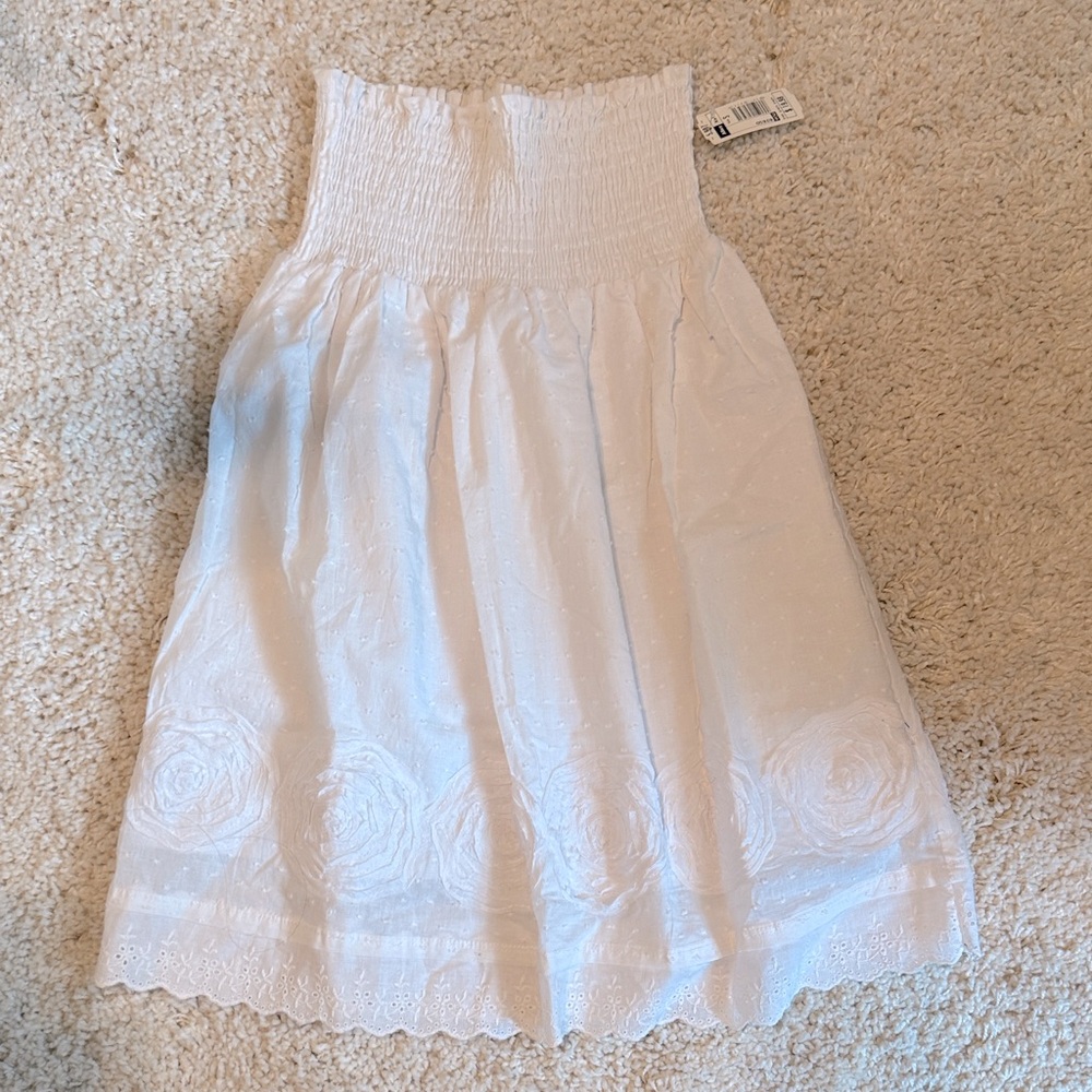 New  White Women's tube top dress strapless floral vintage linen look small